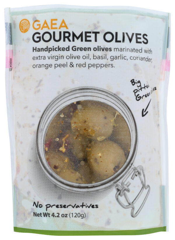 Gourmet Marinated Green Olives in Pouch