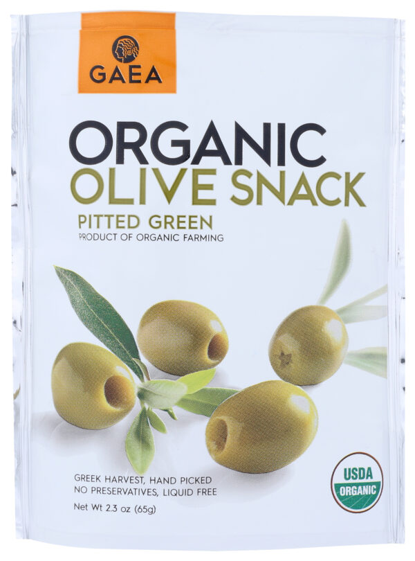 Organic Pitted Green Olives in Snack Pack