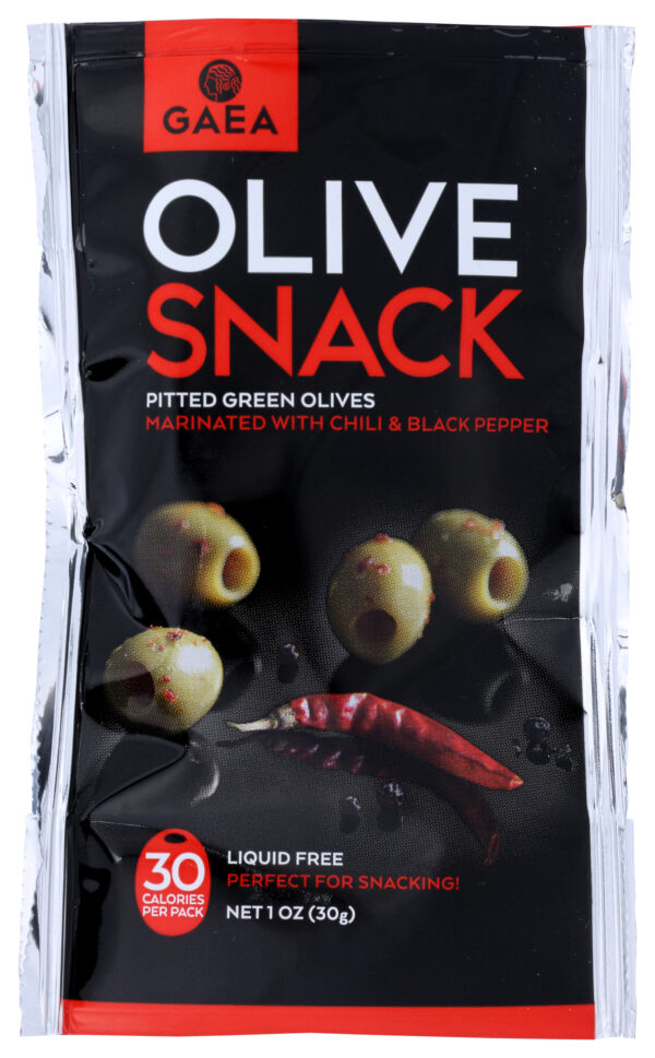 Pitted Green Olives with Chili & Black Pepper in Snack Pack