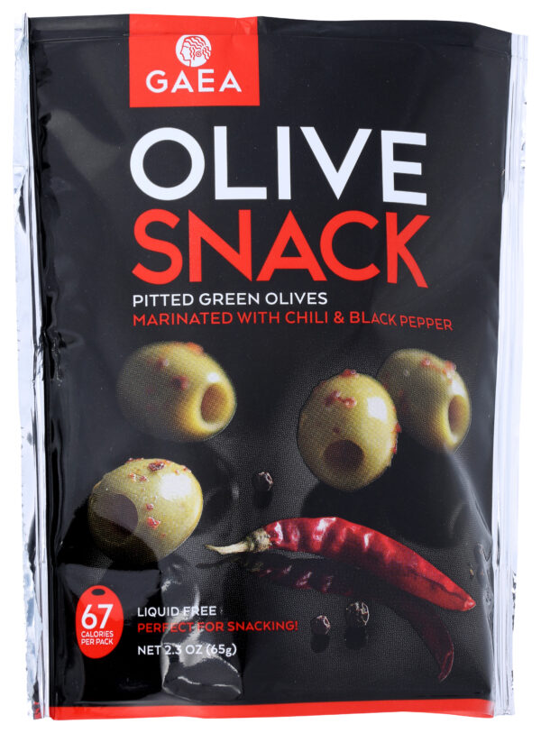Pitted Green Olives with Chili & Black Pepper in Snack Pack – 2.3oz