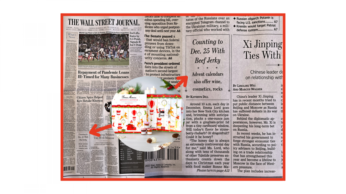 Bonne Maman in WSJ: “From Beef Jerky to Legos, There’s an Advent Calendar For Everyone”