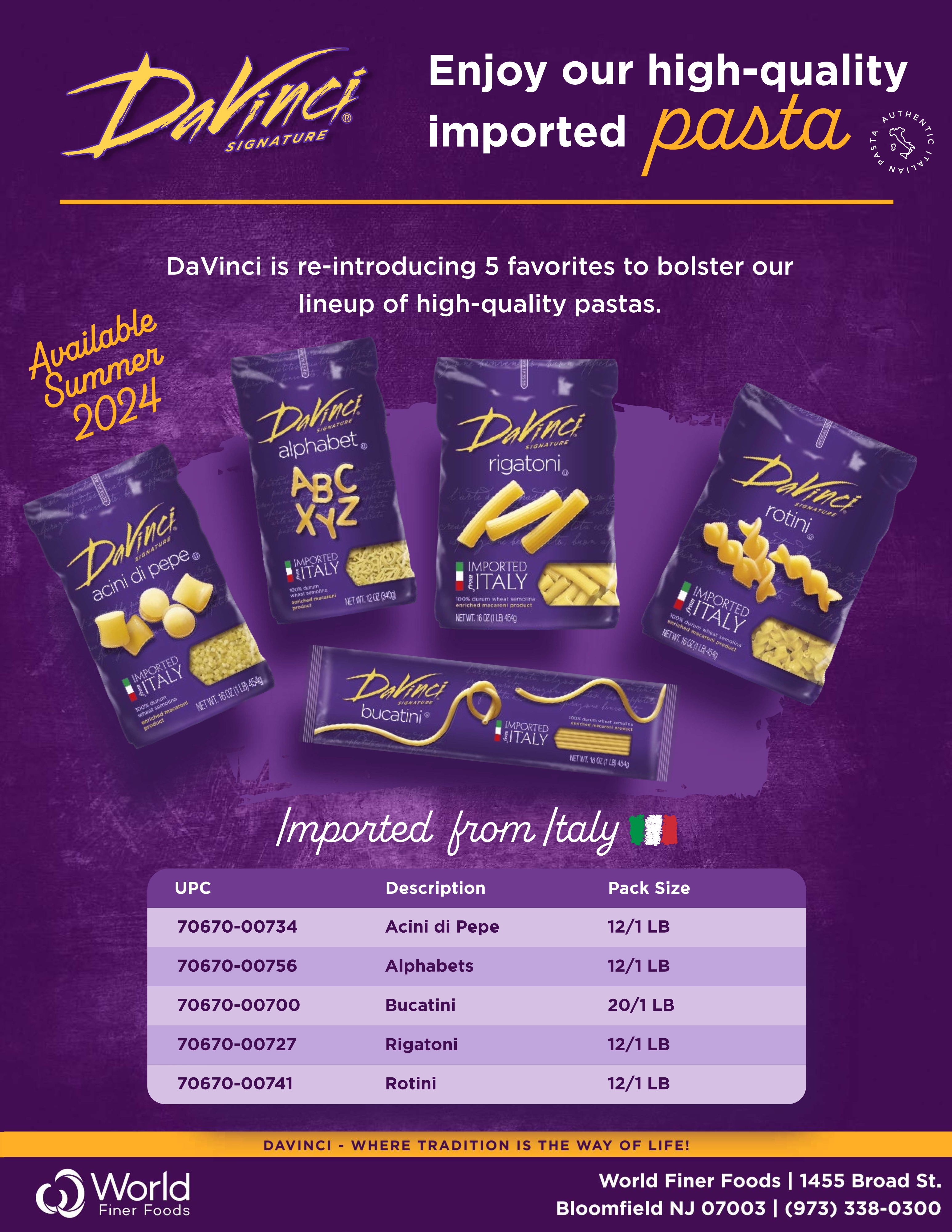 DaVinci Re-Introduces 5 Pasta SKUs